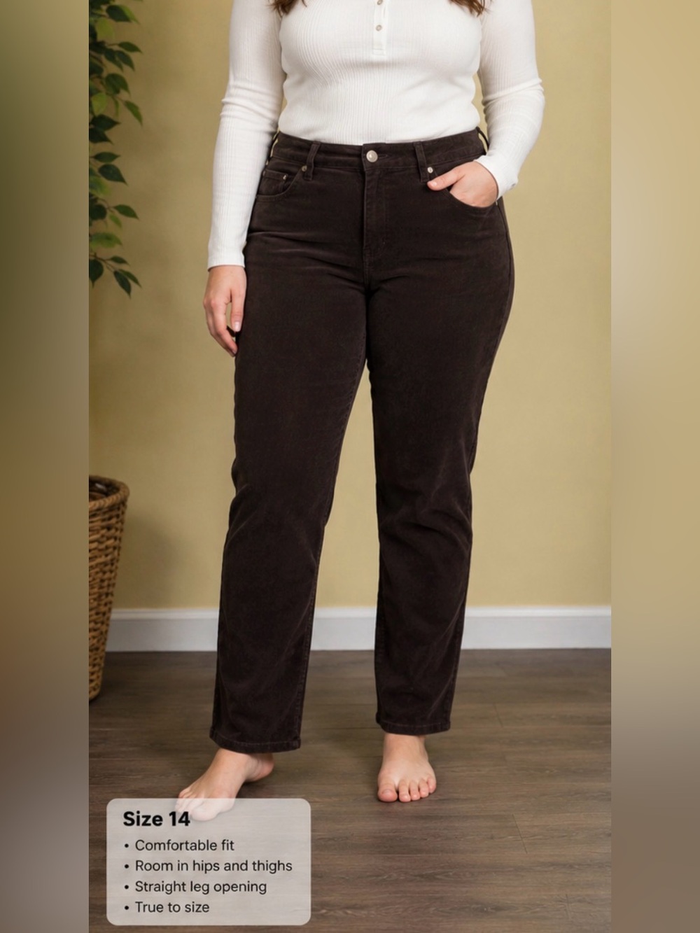 Gloria Vanderbilt Amanda Women’s Size 14 Brown Corduroy Pants NWT Straight Leg